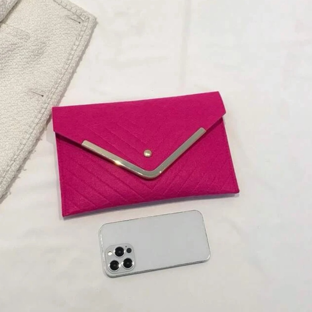 Hot Pink Chevron Envelope Bag - Medium Felt Flap - NWT - Picture 7 of 9